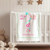 Floral Cross Baptism Baby Blanket Christening Gift Fleece Deken