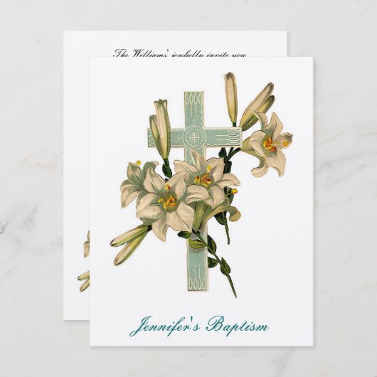 Floral Cross Baptism Uitnodiging (Voorkant / Achterkant)
