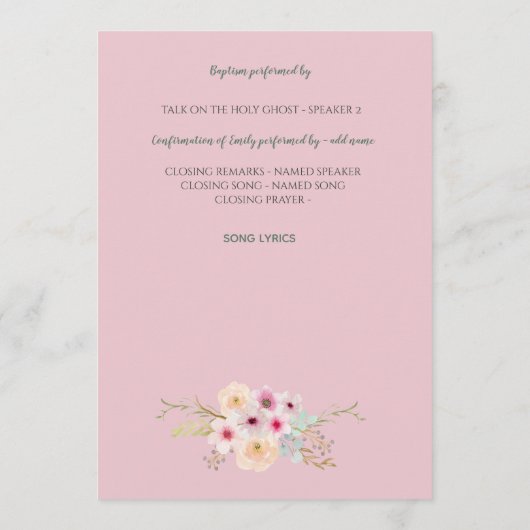 Floral Cross BAUTIZO Bautismo Baptism Programme Programmakaart (Achterkant)