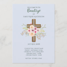 Floral Cross BAUTIZO Bautismo Baptism Programme Programmakaart