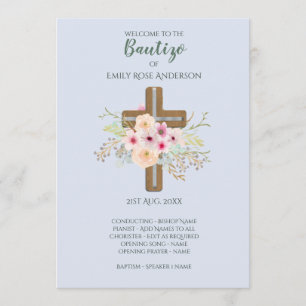 Floral Cross BAUTIZO Bautismo Baptism Programme Programmakaart