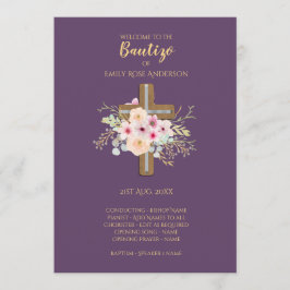 Floral Cross BAUTIZO Bautismo Baptism Programme Programmakaart