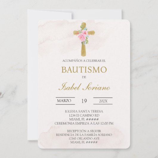 Floral cross beige Spanish baptism Kaart (Voorkant)