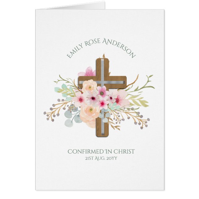  Floral Cross Bevestiging Kaart Gepersonaliseerd (Voorkant)