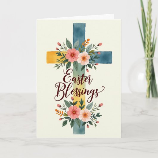 Floral Cross Blessings Card Kaart (Voorkant)