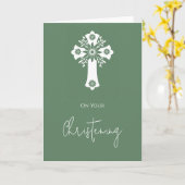 Floral Cross Card Christening Fern Green Kaart (Gele Bloem)