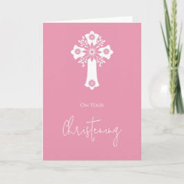 Floral Cross Card Christening Rose Pink Kaart