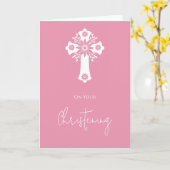 Floral Cross Card Christening Rose Pink Kaart (Gele Bloem)