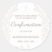 Floral Cross Confirmation Thank You Ronde Sticker (Voorkant)