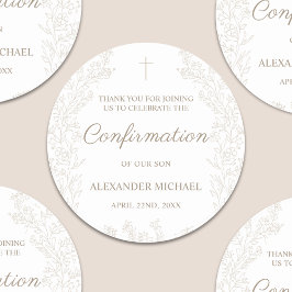 Floral Cross Confirmation Thank You Ronde Sticker