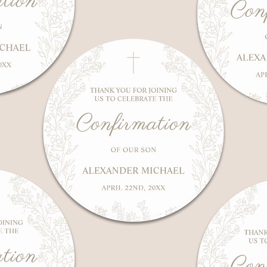 Floral Cross Confirmation Thank You Ronde Sticker