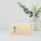 Floral Cross Creamy Peach Damask Sjabloon Business Visitekaartje (Staand voorkant)