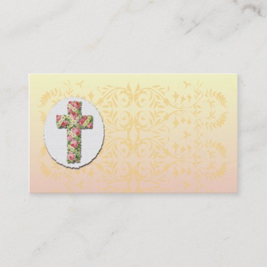 Floral Cross Creamy Peach Damask Sjabloon Business Visitekaartje (Voorkant)