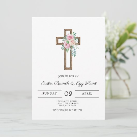 Floral Cross Easter Brunch Kaart (Staand voorkant)