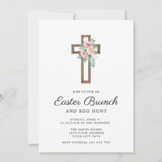 Floral Cross Easter Brunch Uitnodiging (Voorkant)