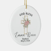 Floral Cross Elegant Gepersonaliseerd Doop Meisje Keramisch Ornament (Rechts)