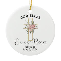 Floral Cross Elegant Gepersonaliseerd Doop Meisje