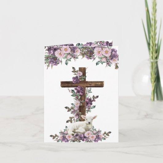 Floral Cross en Lamb Pasen Kaart (Voorkant)