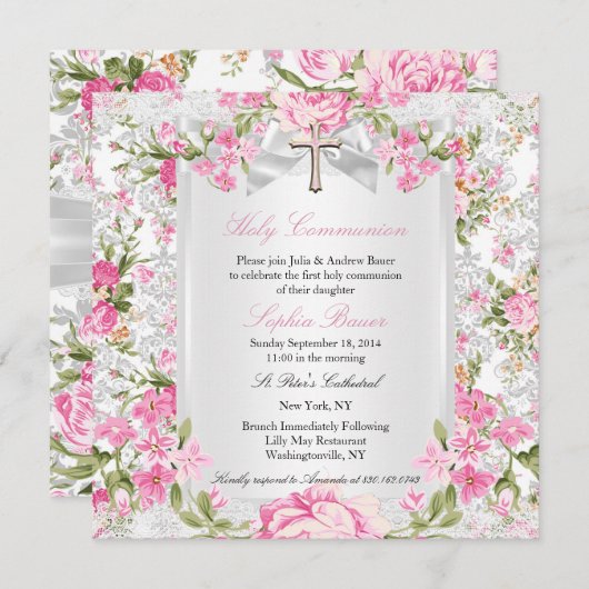  Floral Cross First Community Roze 3 Kaart (Voorkant / Achterkant)