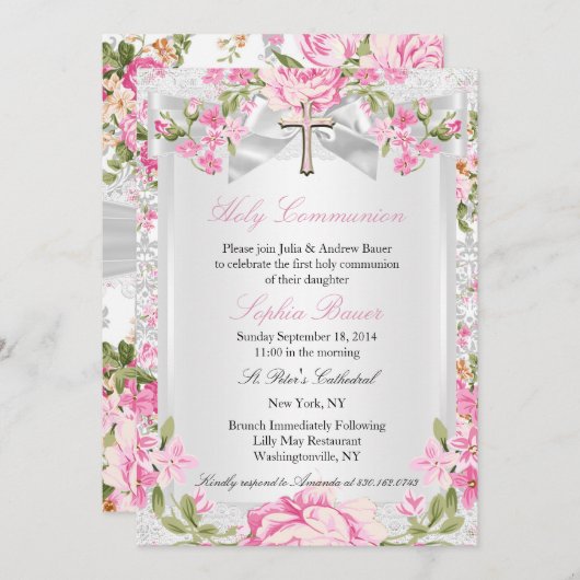 Floral Cross First Community Roze 3 Kaart (Voorkant / Achterkant)