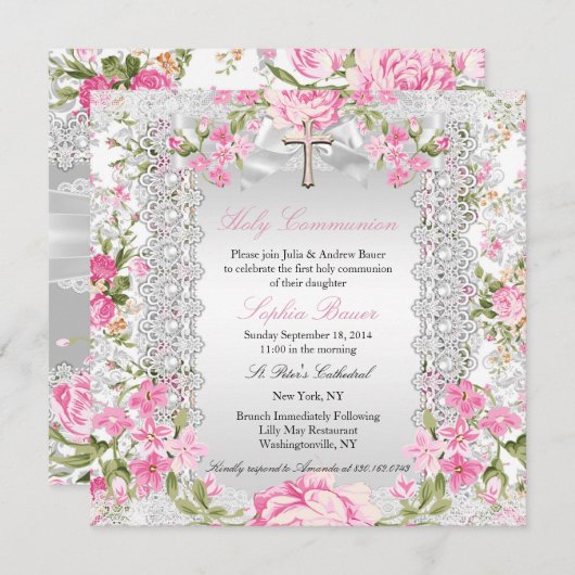  Floral Cross First Community Roze 4 Kaart (Voorkant / Achterkant)