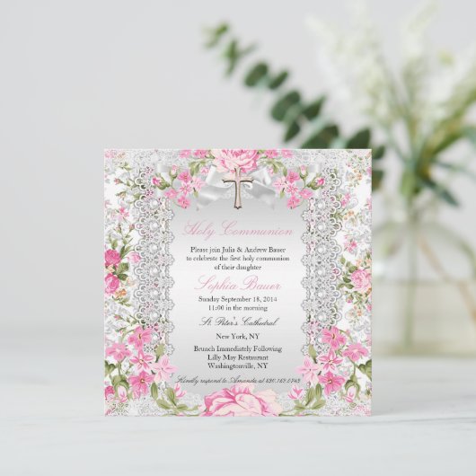  Floral Cross First Community Roze 4 Kaart (Staand voorkant)