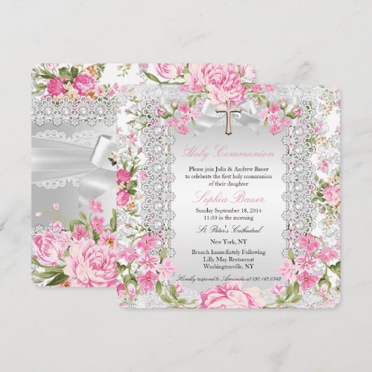  Floral Cross First Community Roze 4 Kaart (Voorkant / Achterkant)