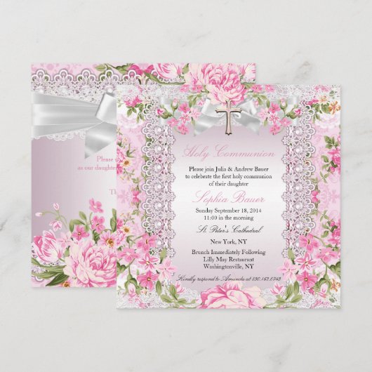 Floral Cross First Community Roze B Kaart (Voorkant / Achterkant)