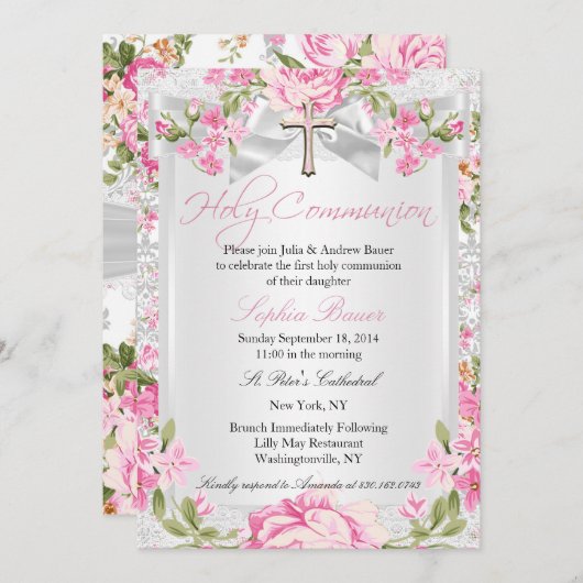  Floral Cross First Community Roze Kaart (Voorkant / Achterkant)