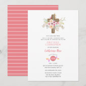 Floral Cross First Heilige Communauté Invitation G Kaart (Voorkant / Achterkant)