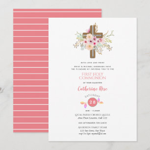 Floral Cross First Heilige Communauté Invitation G Kaart