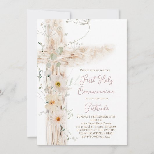 floral cross First Holy Communion Kaart (Voorkant)