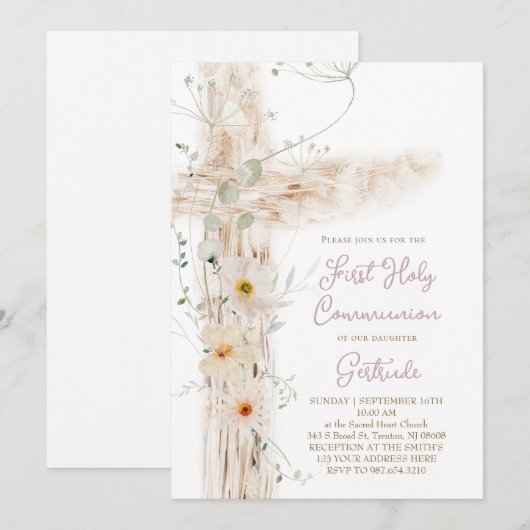 floral cross First Holy Communion Kaart (Voorkant / Achterkant)