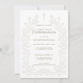 Floral Cross First Holy Communion Religious Kaart (Voorkant)