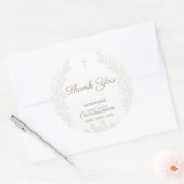 Floral Cross First Holy Communion Thank You Ronde Sticker (Envelop)