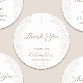 Floral Cross First Holy Communion Thank You Ronde Sticker