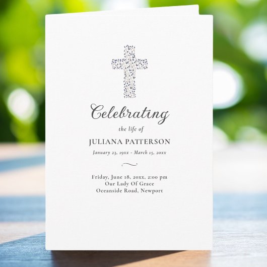 Floral Cross Foto Begrafenis Orde van Service Programma