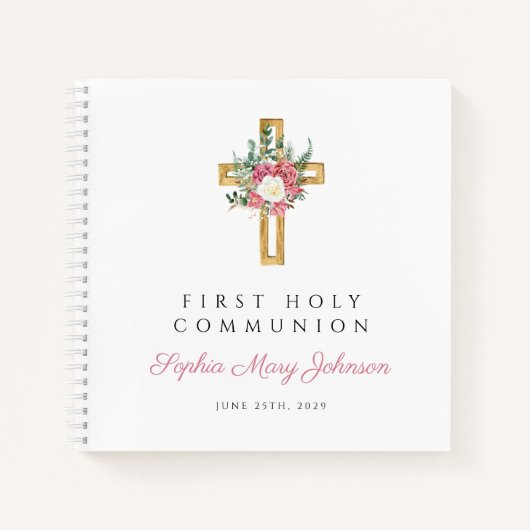 Floral Cross Girl First Community Guestbook Notitieboek (Voorkant)