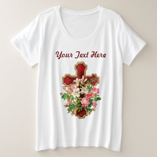 Floral Cross Grote Maat T-shirt (Design voorkant)