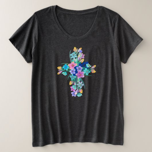 Floral Cross Grote Maat T-shirt (Design voorkant)