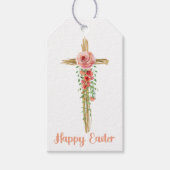 Floral Cross, Happy Pasen, Religieuze Cadeaulabel (Voorkant)