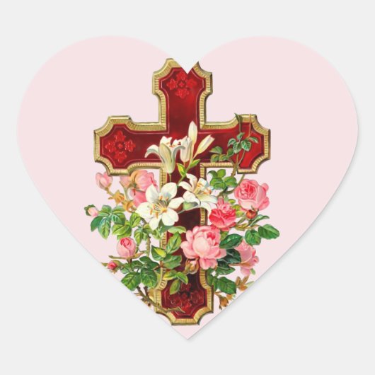 Floral Cross Hart Sticker (Voorkant)