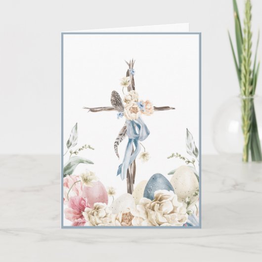 Floral Cross | Hij is Risen Pasen-gepersonaliseerd Kaart (Voorkant)