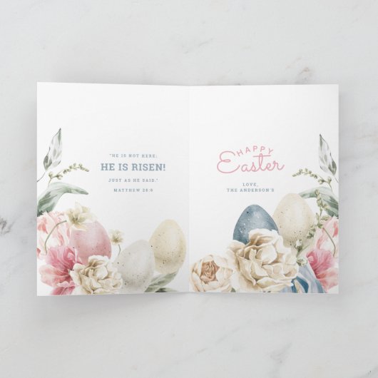 Floral Cross | Hij is Risen Pasen-gepersonaliseerd Kaart (Binnen)