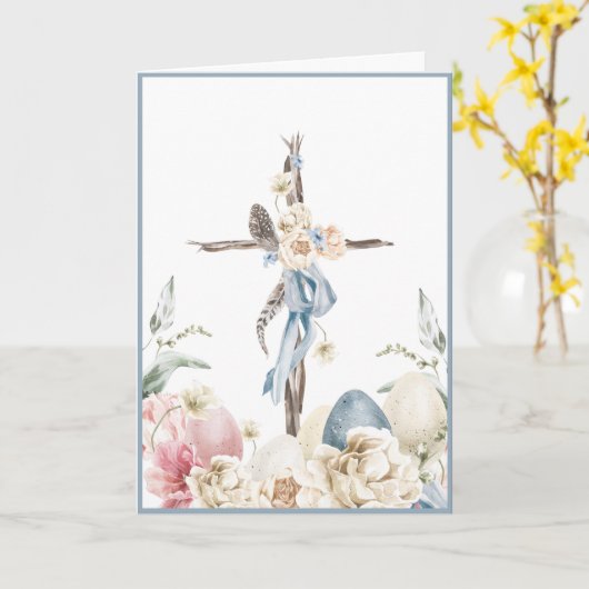 Floral Cross | Hij is Risen Pasen-gepersonaliseerd Kaart (Gele Bloem)