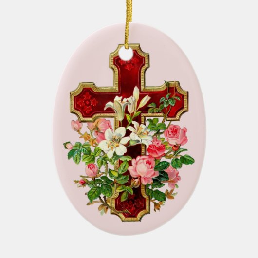 Floral Cross Keramisch Ornament (Voorkant)