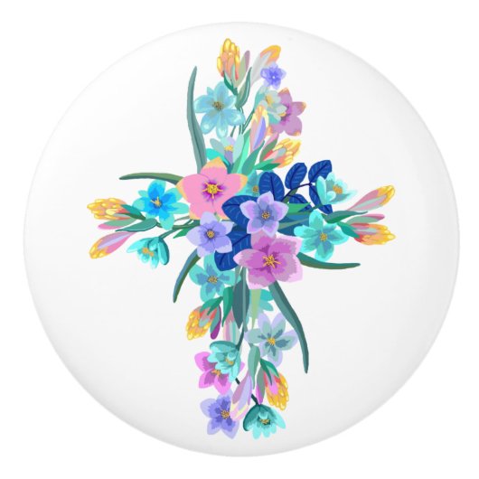 Floral Cross Keramische Knop (Voorkant)