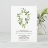 Floral Cross Leaves Dotted First Heilige Communie Kaart (Staand voorkant)