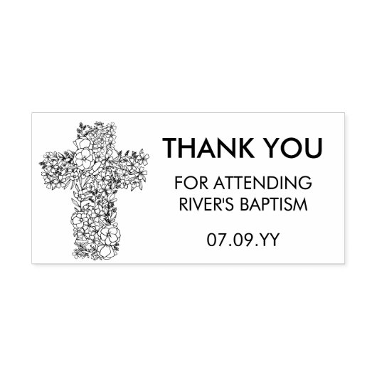 Floral Cross Line Art Baptisme Hartelijk dank Rubberstempel (Afrduk)