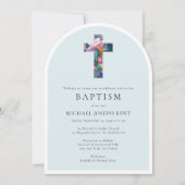 Floral Cross Modern Catholic Custom Photo Baptism Kaart (Voorkant)